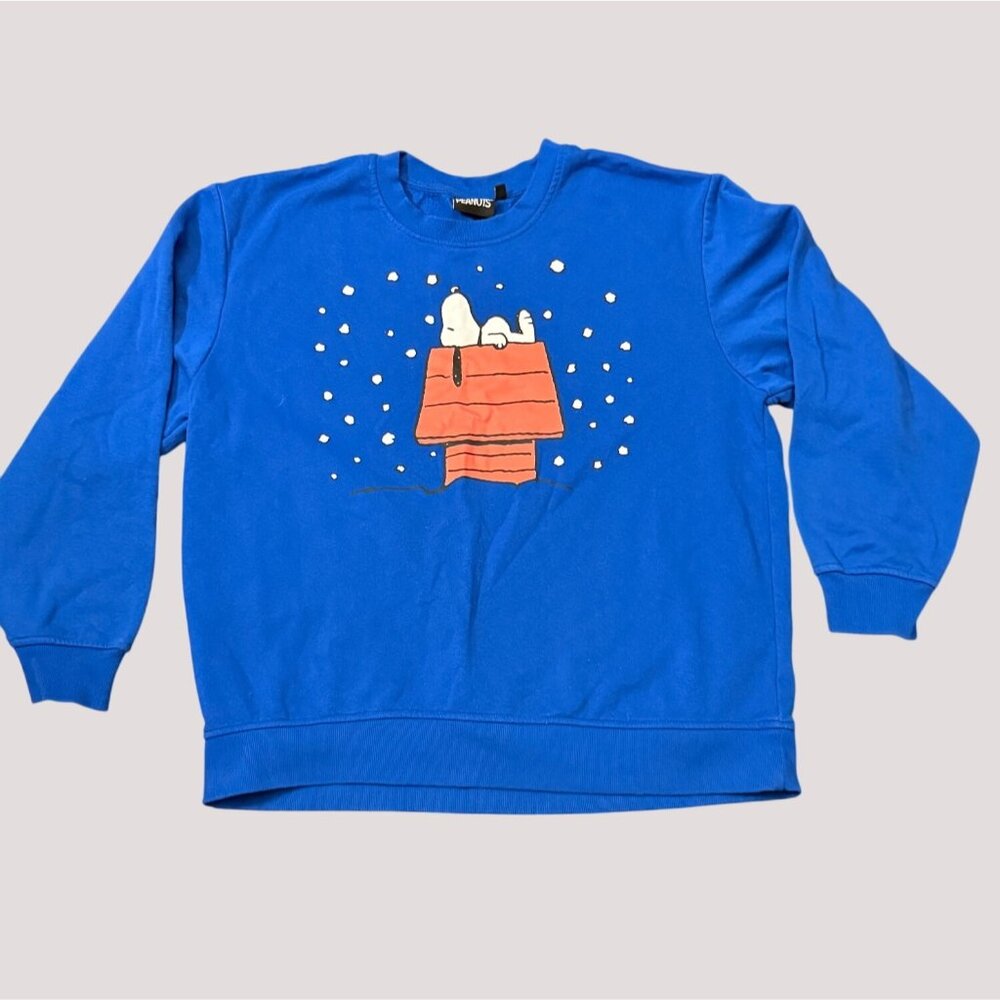 Peanuts Classic Snoopy Blue Sweatshirt XL Snowflakes Red Doghouse‎ Retro